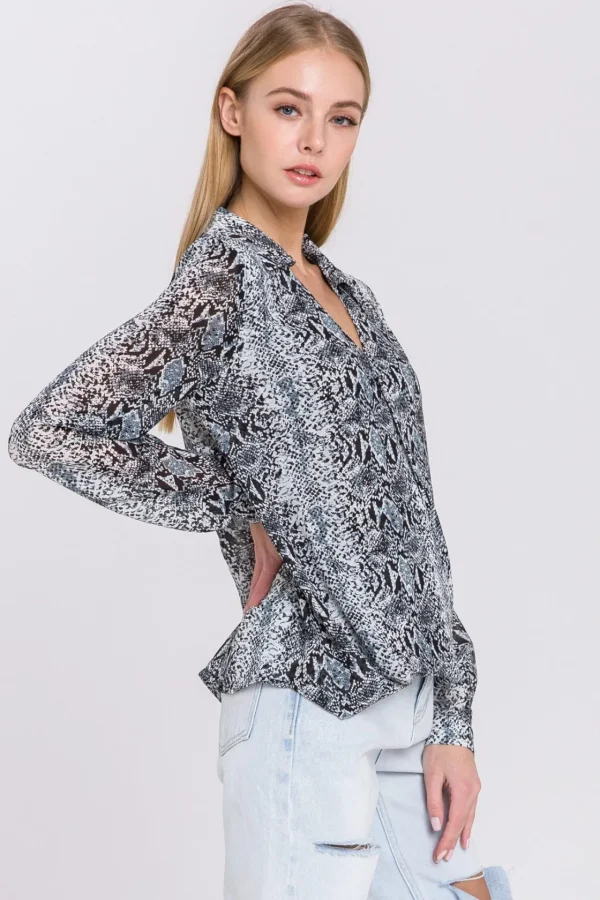 ENDLESS ROSE Shirts & Blouses | Tops*- Snake Skin Pattern Wrap Shirt GREY
