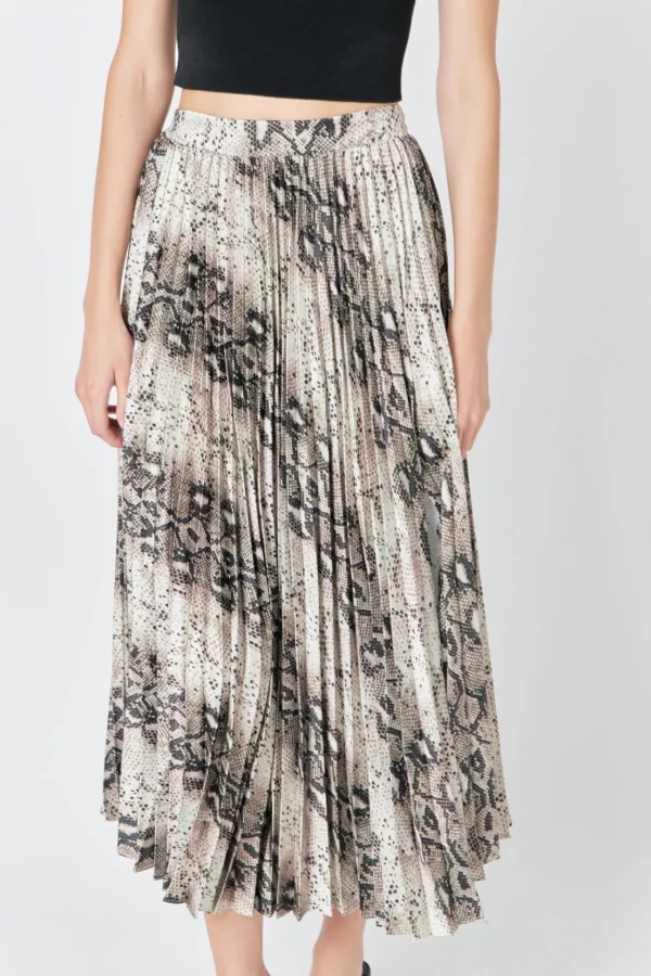 ENDLESS ROSE Skirts | Tops*- Snakeskin Pleated Midi Skirt TANMULTI