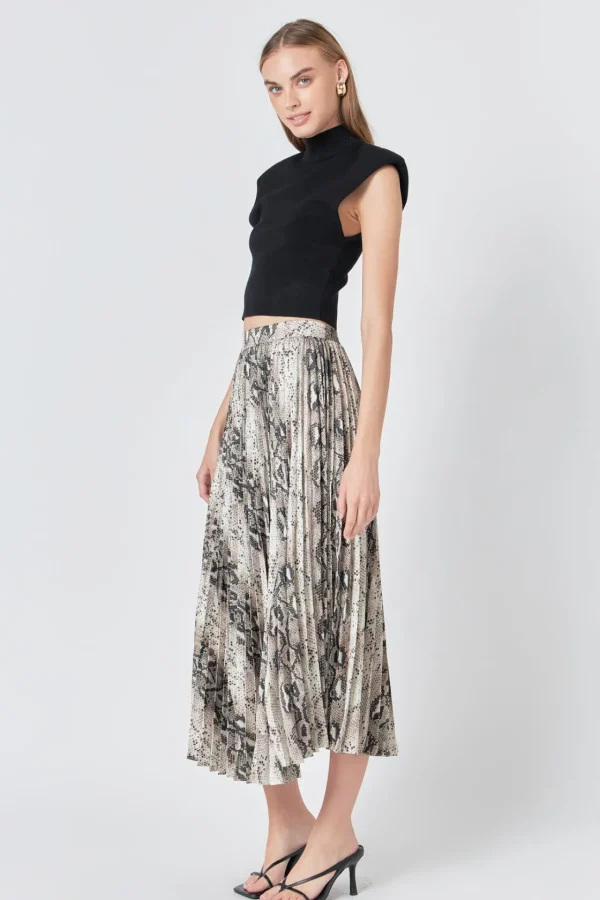 ENDLESS ROSE Skirts | Tops*- Snakeskin Pleated Midi Skirt TANMULTI