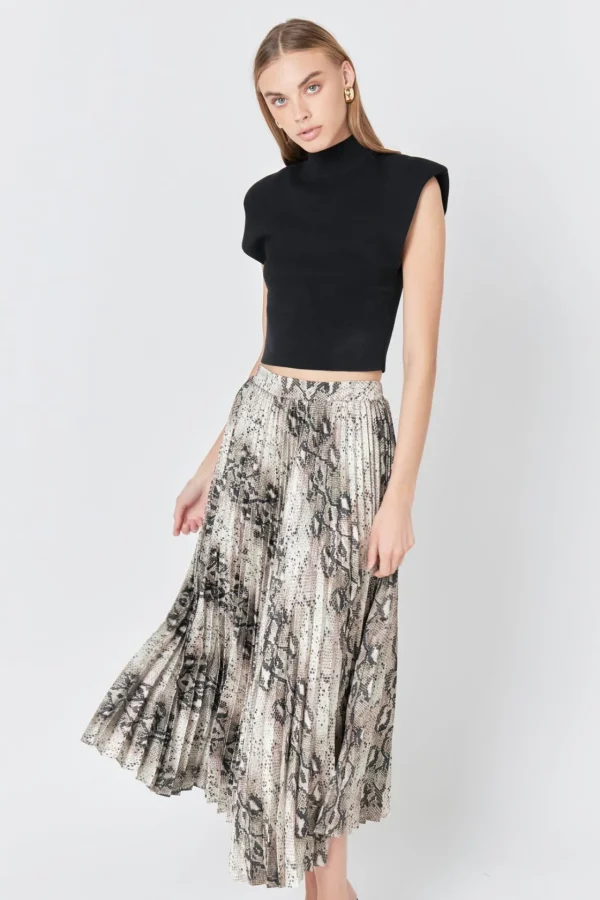 ENDLESS ROSE Skirts | Tops*- Snakeskin Pleated Midi Skirt TANMULTI