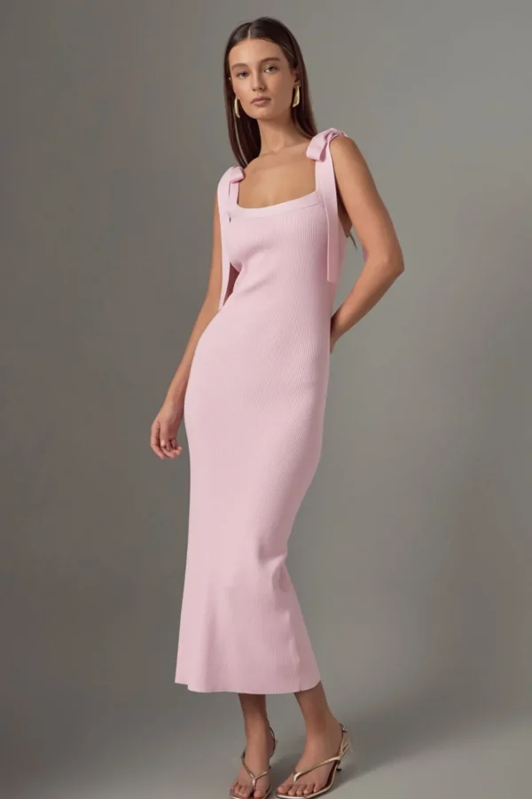 ENDLESS ROSE Knit Dresses | White Dresses*- Solid Knit Midi Dress
