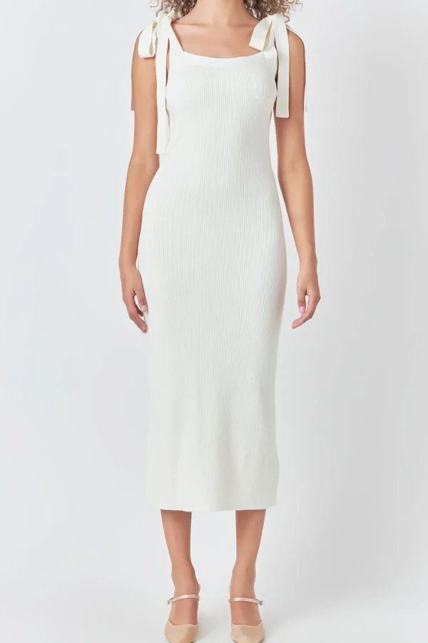 ENDLESS ROSE Knit Dresses | White Dresses*- Solid Knit Midi Dress