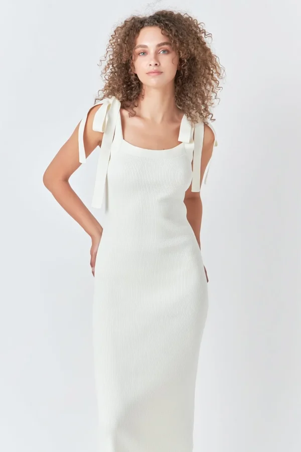 ENDLESS ROSE Knit Dresses | White Dresses*- Solid Knit Midi Dress