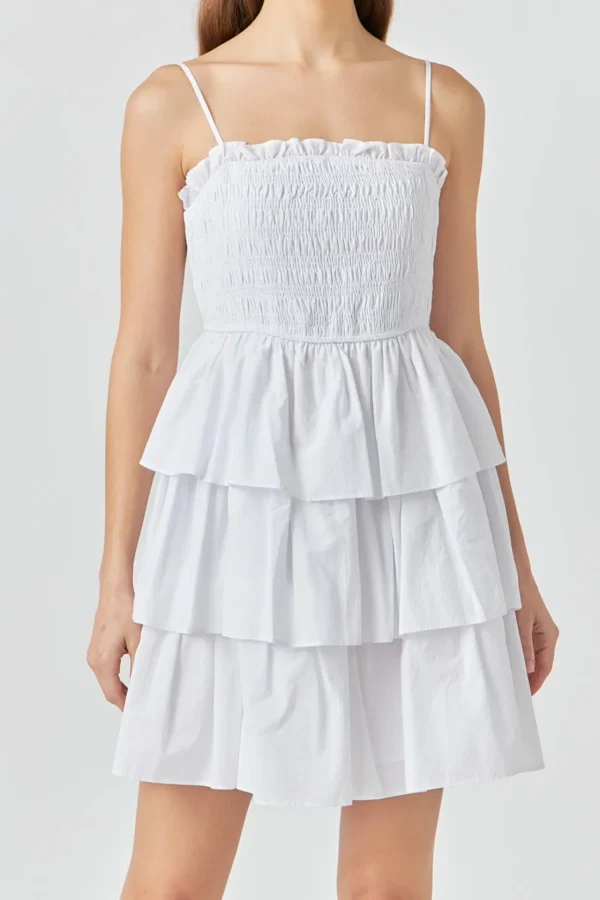 ENDLESS ROSE Tops*- Spaghetti Smocked Tiered Mini Dress WHITE