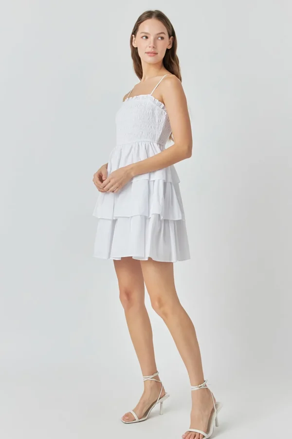 ENDLESS ROSE Tops*- Spaghetti Smocked Tiered Mini Dress WHITE