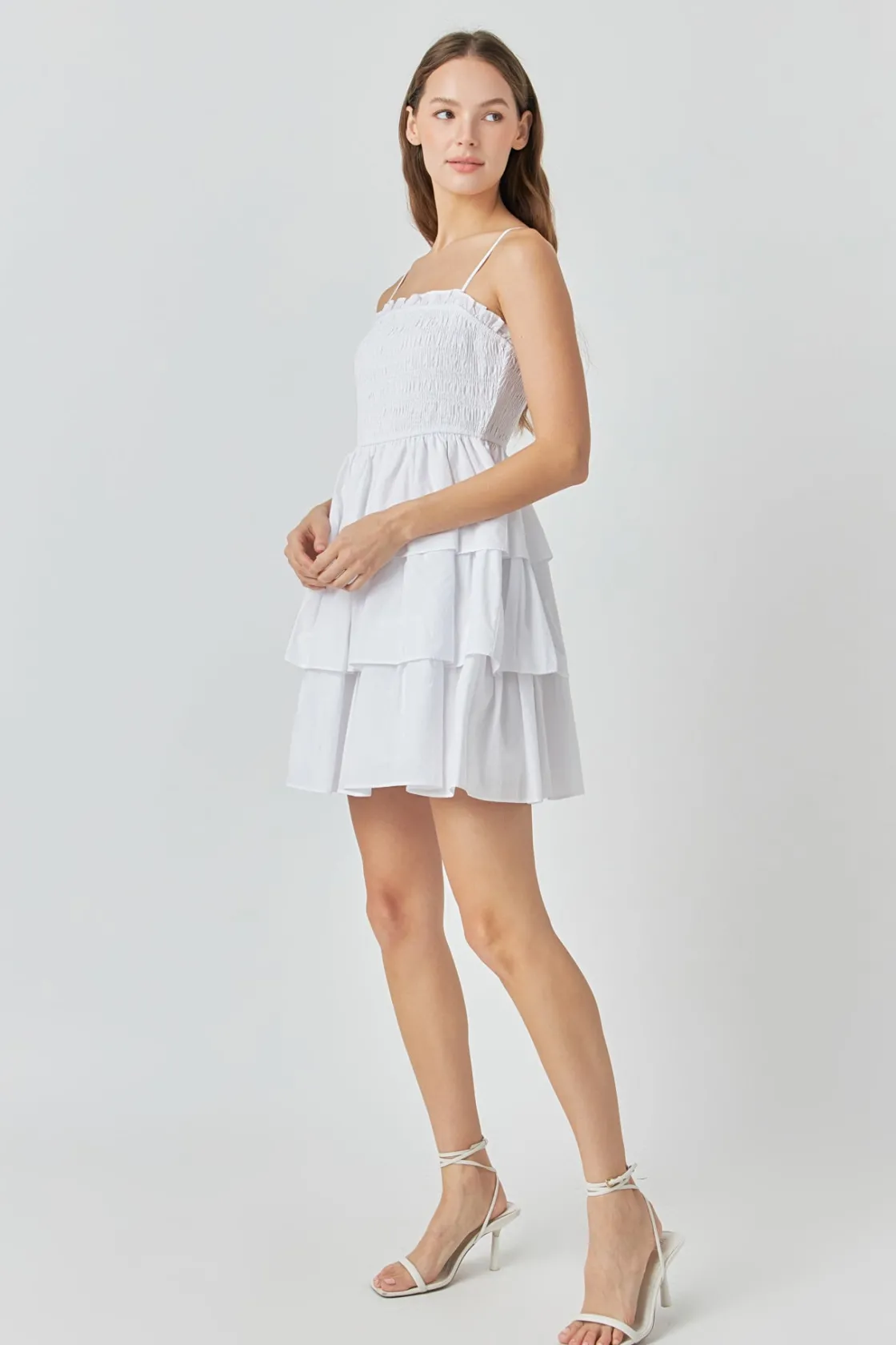 endless_rose__spaghetti_s_1.webp ENDLESS ROSE Tops*- Spaghetti Smocked Tiered Mini Dress WHITE