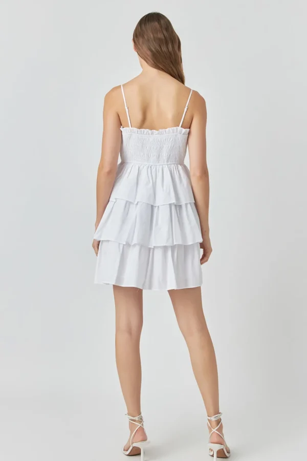 ENDLESS ROSE Tops*- Spaghetti Smocked Tiered Mini Dress WHITE