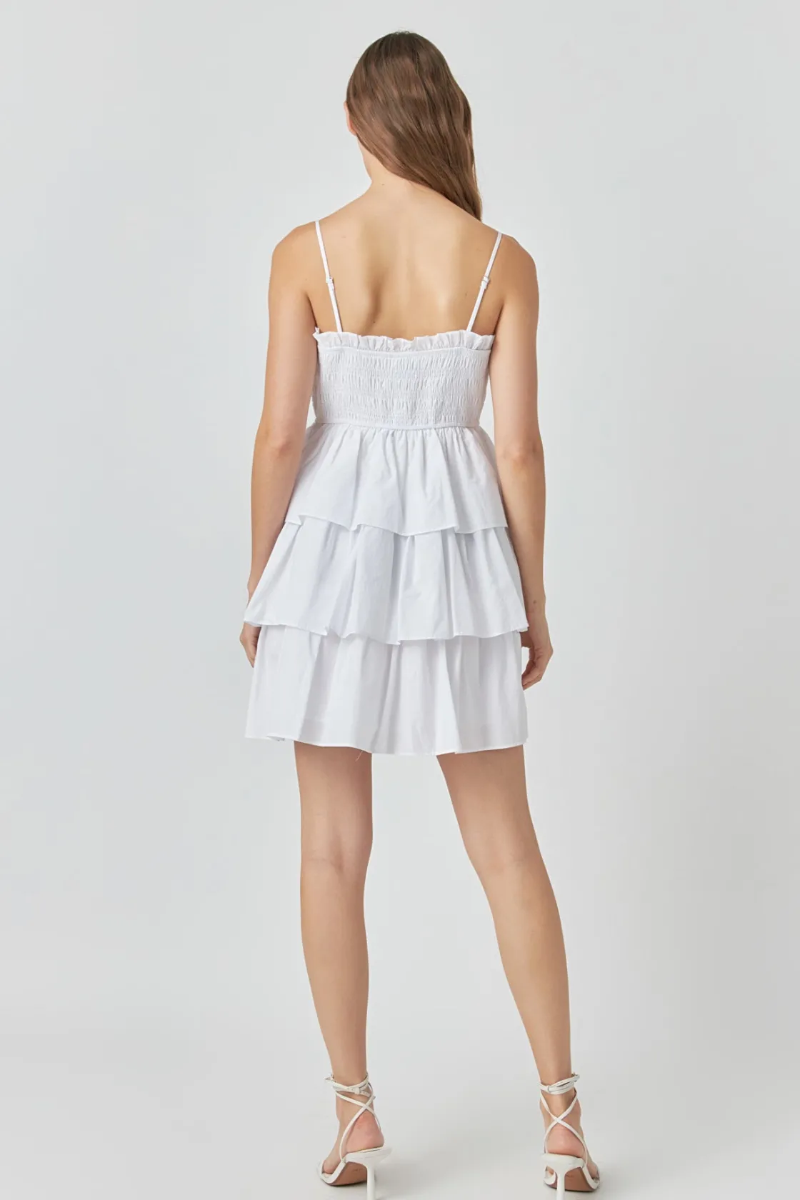 endless_rose__spaghetti_s_2.webp ENDLESS ROSE Tops*- Spaghetti Smocked Tiered Mini Dress WHITE