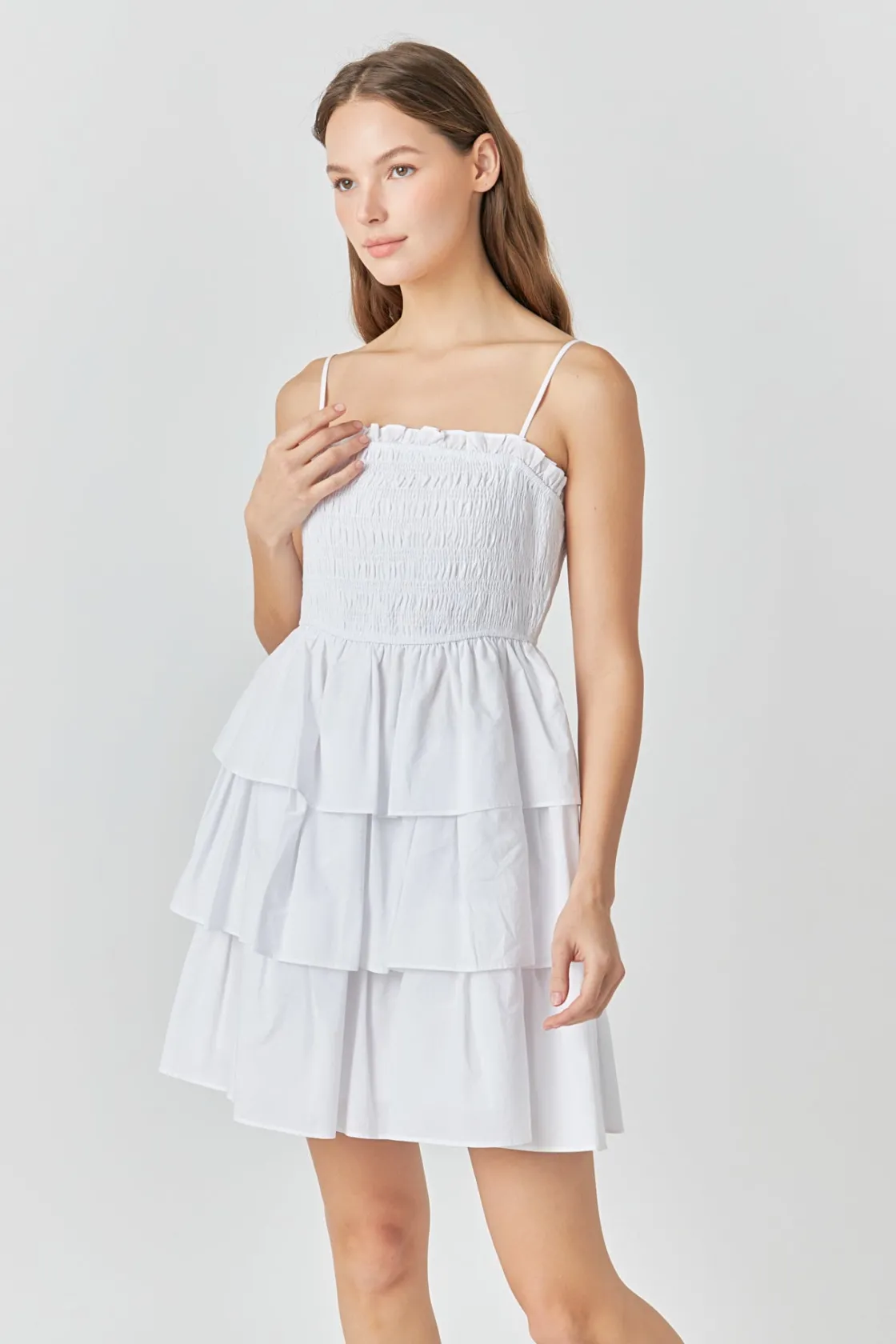 endless_rose__spaghetti_s_3.webp ENDLESS ROSE Tops*- Spaghetti Smocked Tiered Mini Dress WHITE