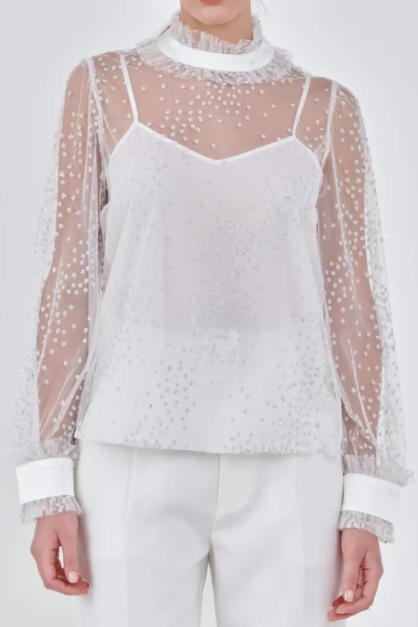 ENDLESS ROSE Shirts & Blouses | Tops*- Speckled Mesh Blouse WHITE