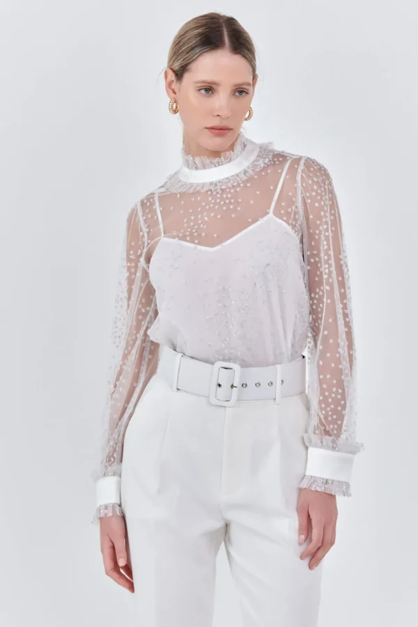 ENDLESS ROSE Shirts & Blouses | Tops*- Speckled Mesh Blouse WHITE