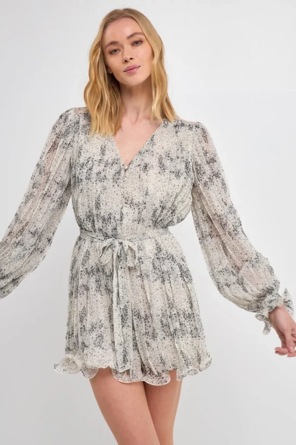 ENDLESS ROSE Tops*- Speckled Pleated Romper WHITE/BLACK