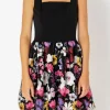 ENDLESS ROSE Tops*- Square Neck Floral Embroidered Mini Dress BLACK