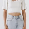 ENDLESS ROSE Tops*- Square Neckline Short Sleeve Top WHITE