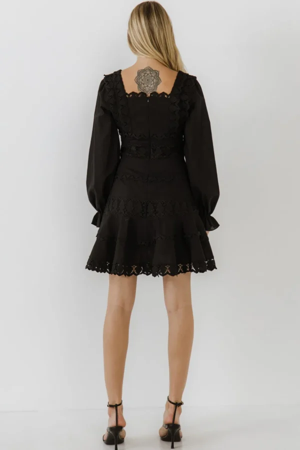ENDLESS ROSE Lace Dresses | White Dresses*- Square Neckline Lace Trim Dress