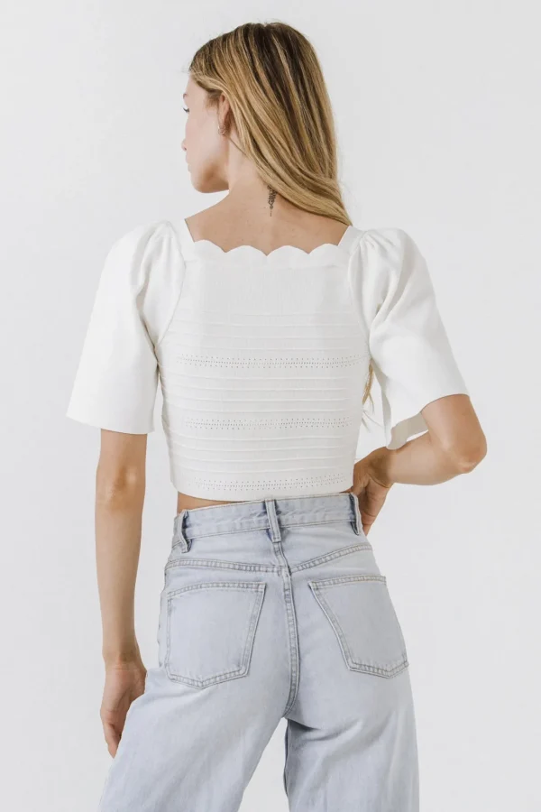 ENDLESS ROSE Tops*- Square Neckline Short Sleeve Top WHITE