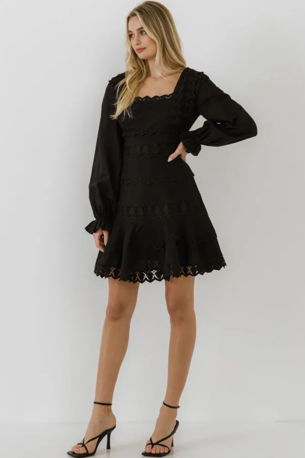 ENDLESS ROSE Lace Dresses | White Dresses*- Square Neckline Lace Trim Dress