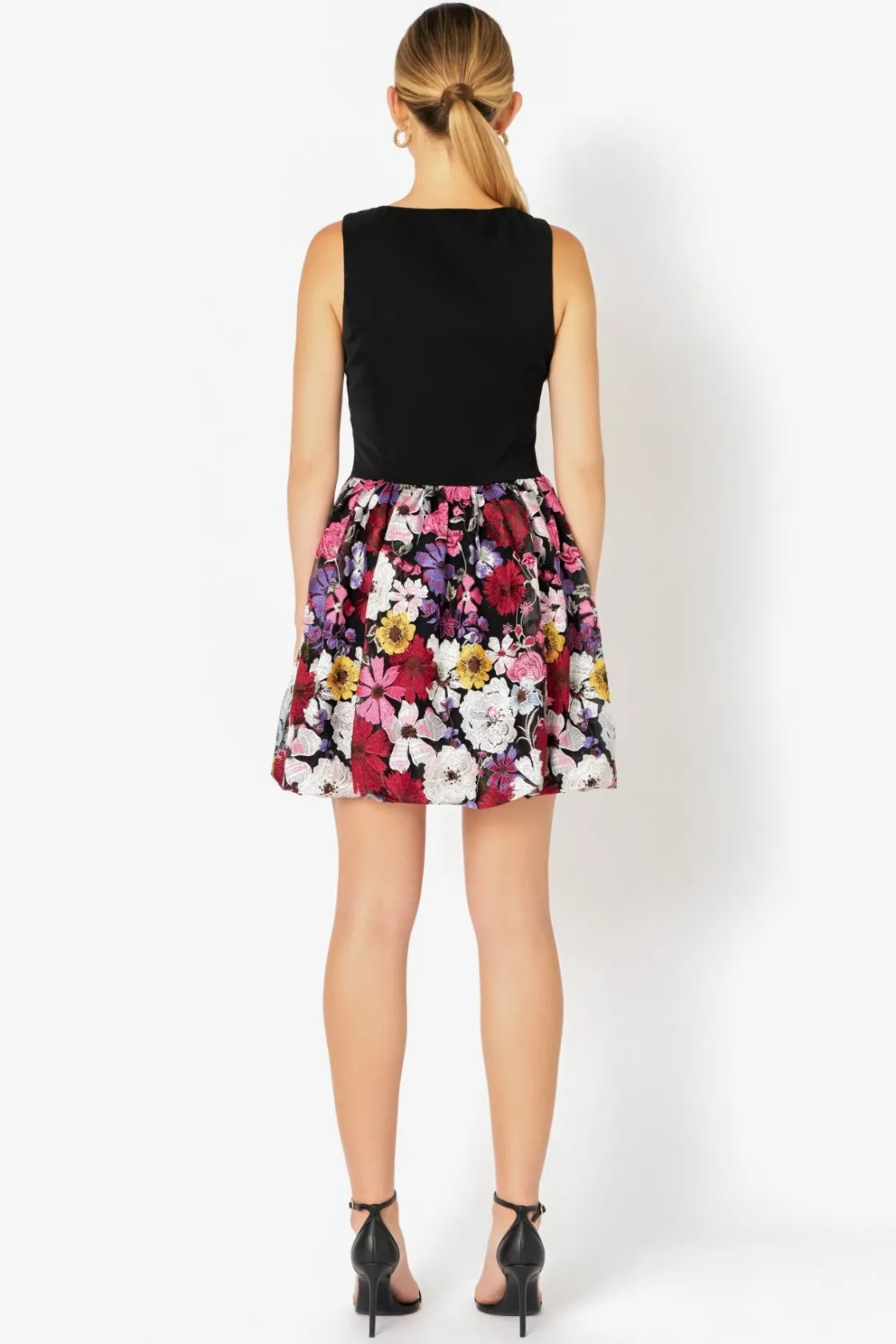 endless_rose__square_neck_2.webp ENDLESS ROSE Tops*- Square Neck Floral Embroidered Mini Dress BLACK