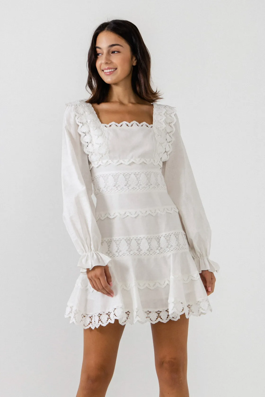 endless_rose__square_neck_8.webp ENDLESS ROSE Lace Dresses | White Dresses*- Square Neckline Lace Trim Dress