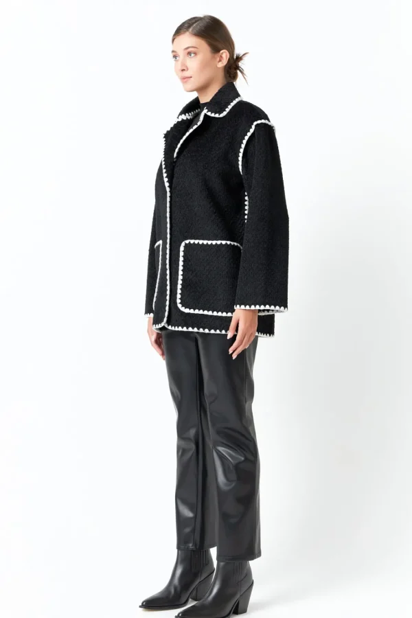ENDLESS ROSE Jackets & Coats*- Stitched Throw Cardigan BLACK