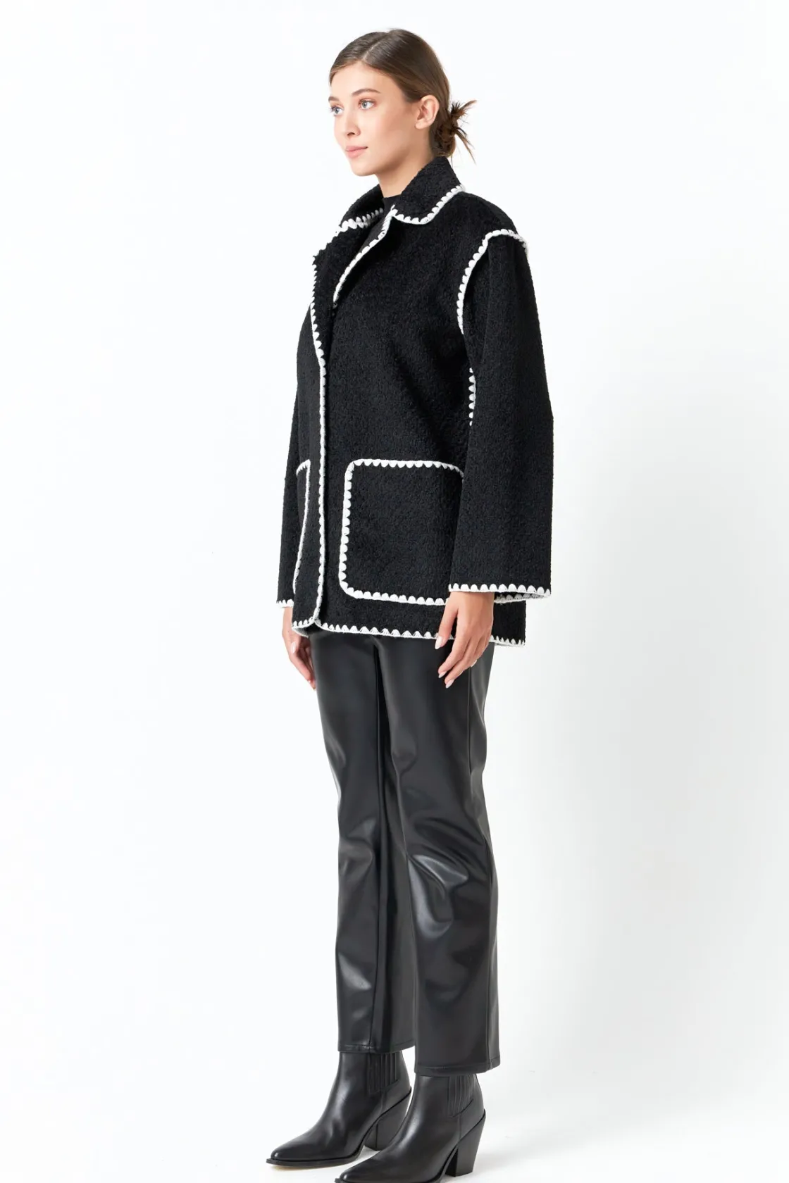endless_rose__stitched_th_1.webp ENDLESS ROSE Jackets & Coats*- Stitched Throw Cardigan BLACK