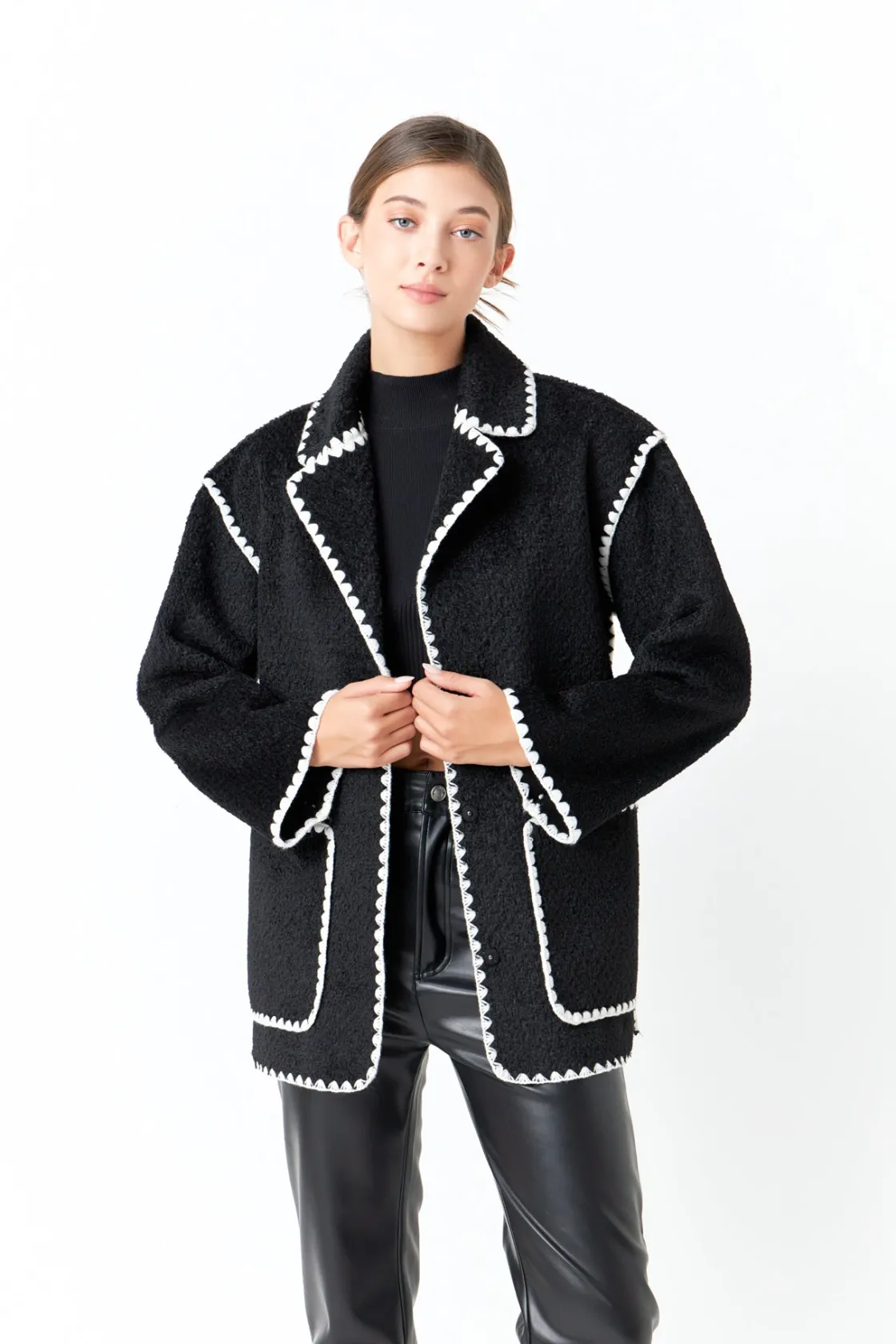 endless_rose__stitched_th_3.webp ENDLESS ROSE Jackets & Coats*- Stitched Throw Cardigan BLACK