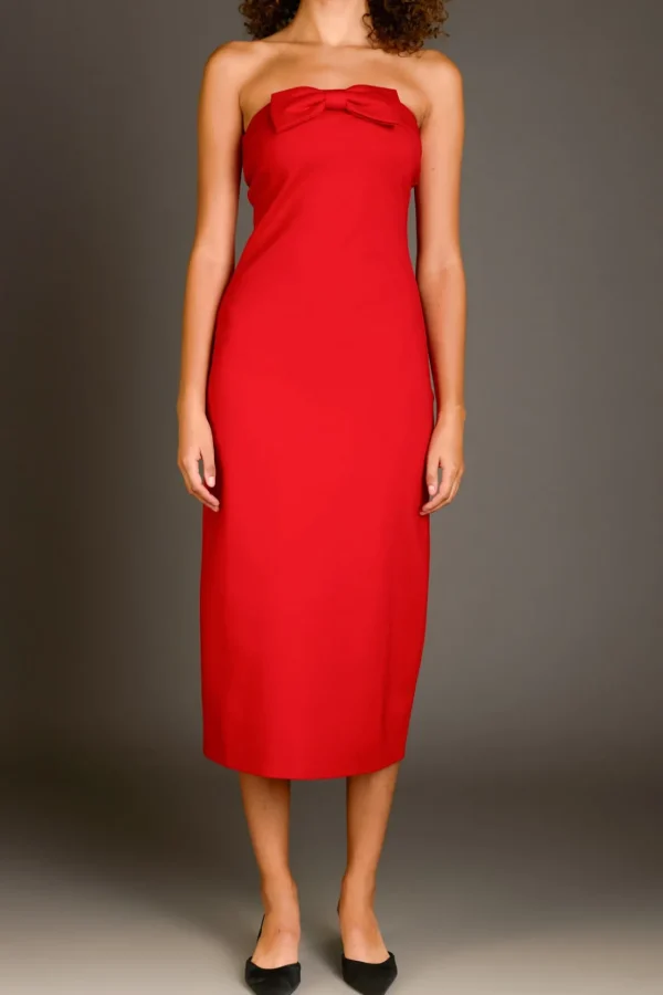 ENDLESS ROSE Strapless | Tops*- Strapless Bow Midi Dress RED