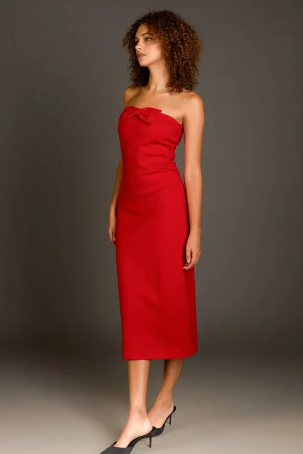 ENDLESS ROSE Strapless | Tops*- Strapless Bow Midi Dress RED