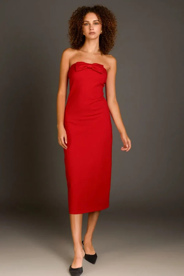 ENDLESS ROSE Strapless | Tops*- Strapless Bow Midi Dress RED