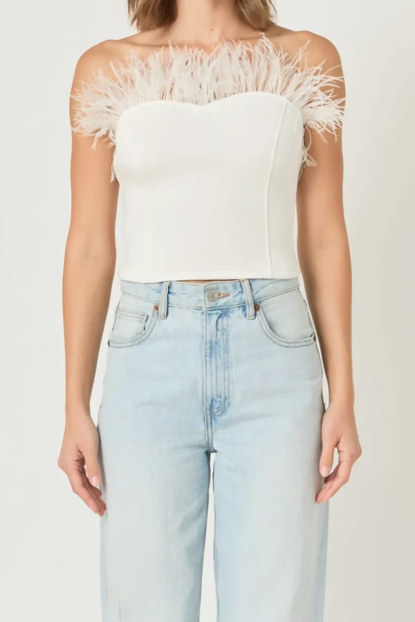 ENDLESS ROSE Tops*- Strapless Knit Feather Top