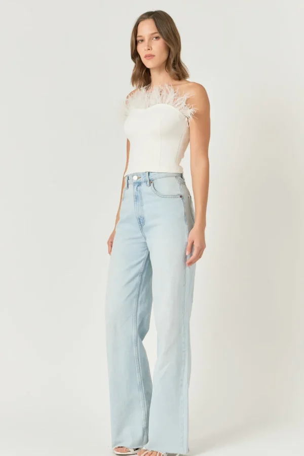 ENDLESS ROSE Tops*- Strapless Knit Feather Top
