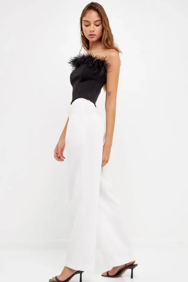 ENDLESS ROSE Tops*- Strapless Knit Feather Top