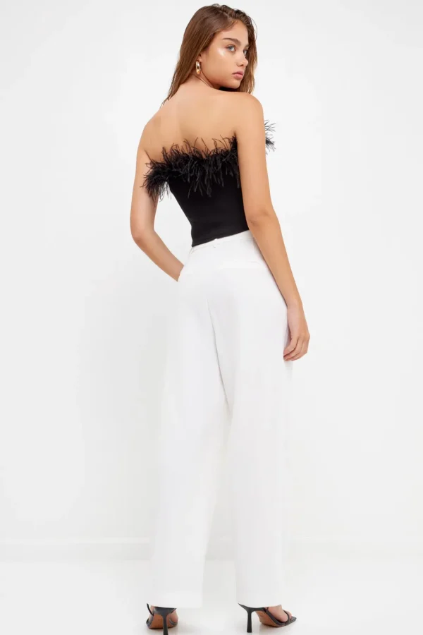 ENDLESS ROSE Tops*- Strapless Knit Feather Top