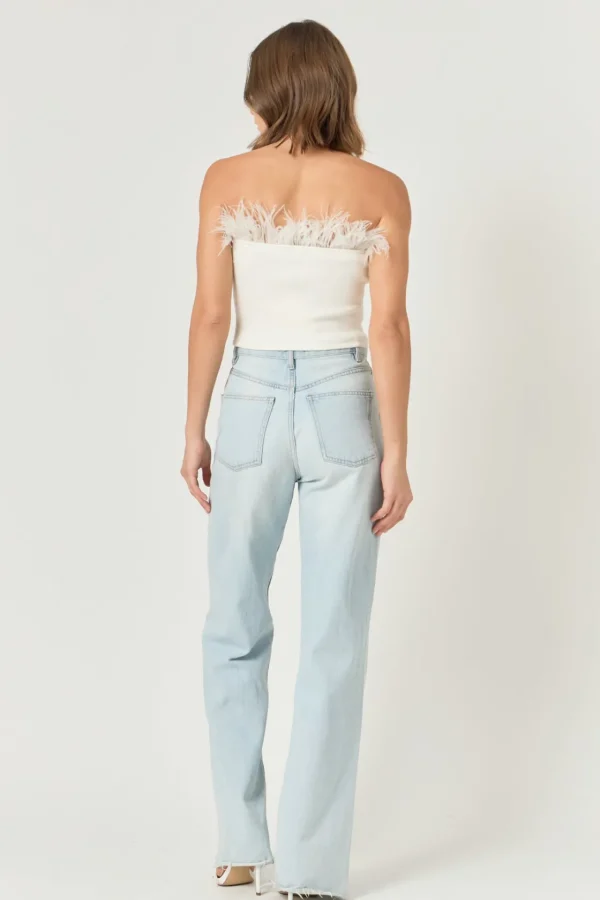 ENDLESS ROSE Tops*- Strapless Knit Feather Top