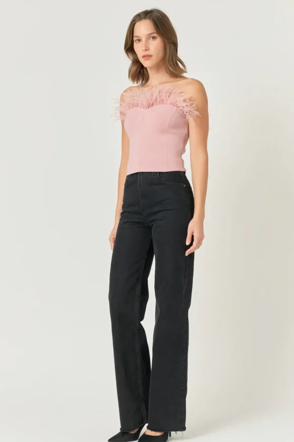 ENDLESS ROSE Tops*- Strapless Knit Feather Top