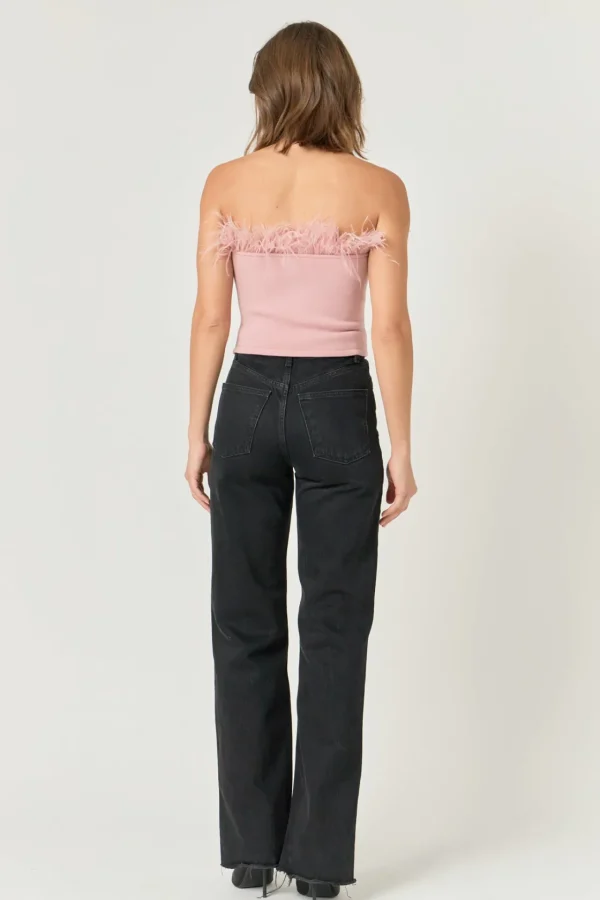 ENDLESS ROSE Tops*- Strapless Knit Feather Top