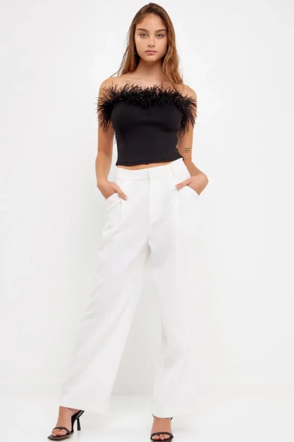 ENDLESS ROSE Tops*- Strapless Knit Feather Top