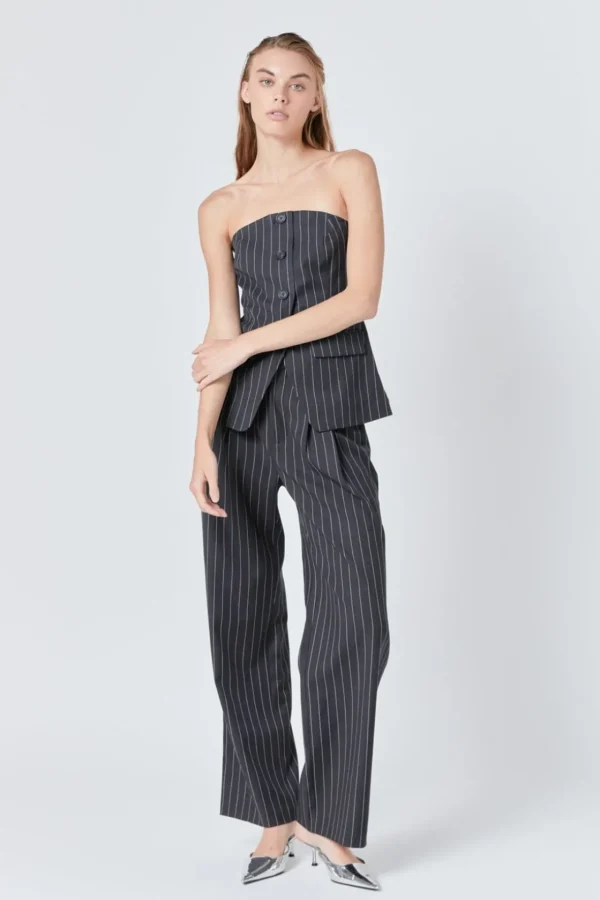ENDLESS ROSE Matching Sets | Tops*- Strapless Pinstriped Vest CHARCOAL