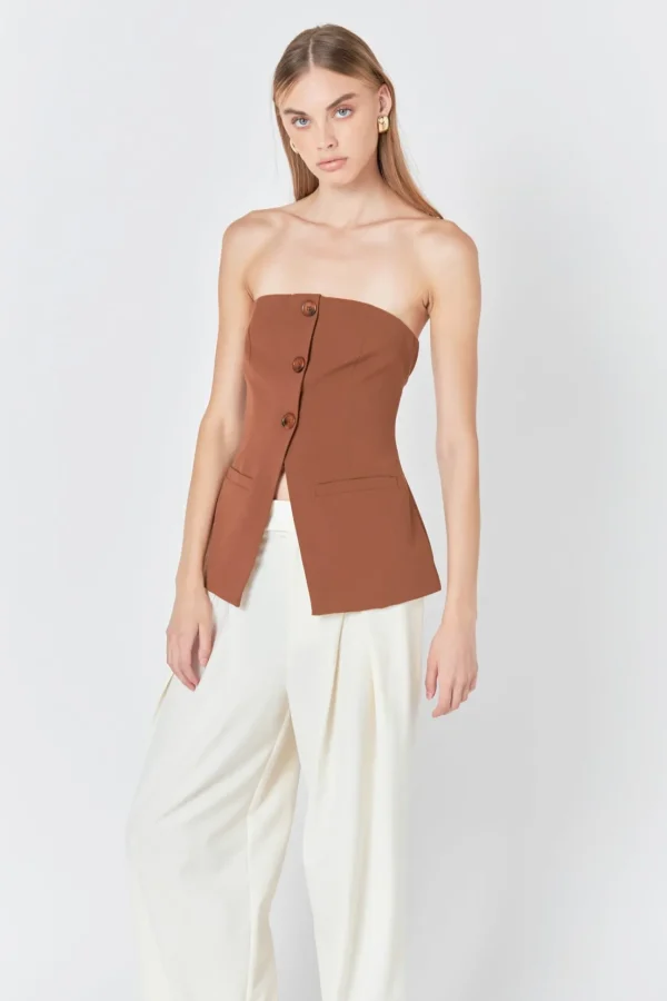 ENDLESS ROSE Tops*- Strapless 3-pc button Long Top