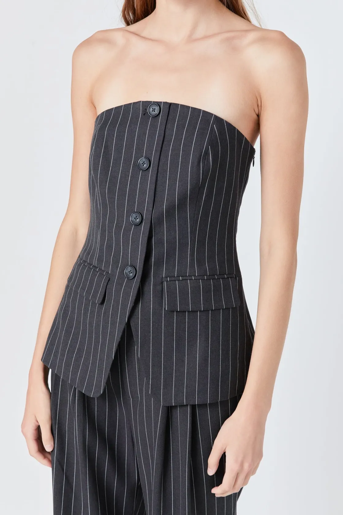 endless_rose__strapless_p_2-1.webp ENDLESS ROSE Matching Sets | Tops*- Strapless Pinstriped Vest CHARCOAL