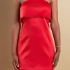 ENDLESS ROSE Strapless | Tops*- Strapless Satin Mini Dress RED