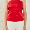 ENDLESS ROSE Tops*- Strapless Satin Top RED