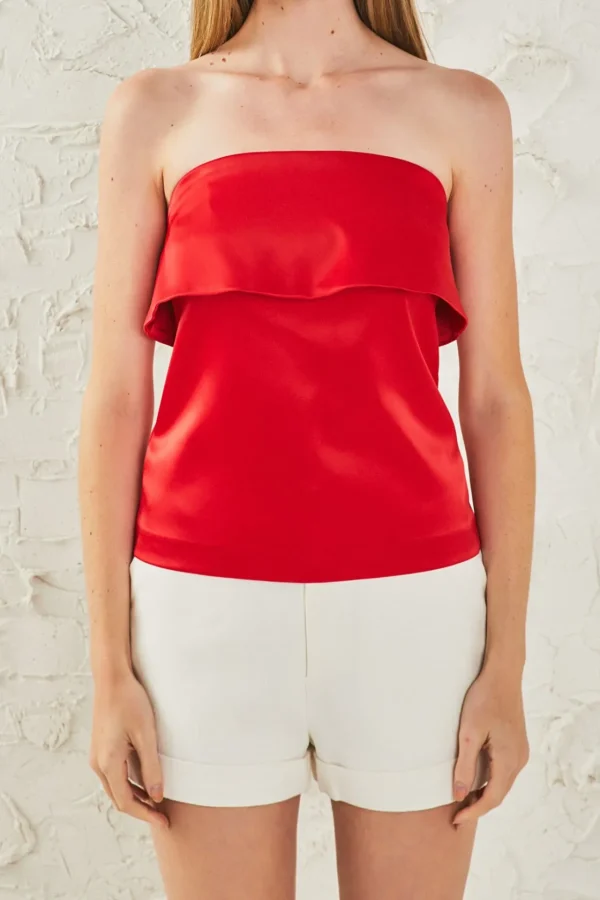 ENDLESS ROSE Tops*- Strapless Satin Top RED