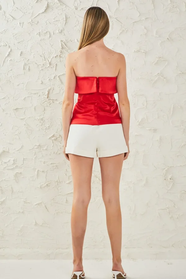 ENDLESS ROSE Tops*- Strapless Satin Top RED