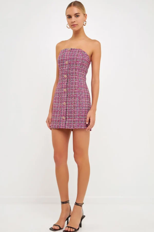 ENDLESS ROSE Strapless | Tweed Dresses*- Strapless Tweed Mini Dress GRAPE