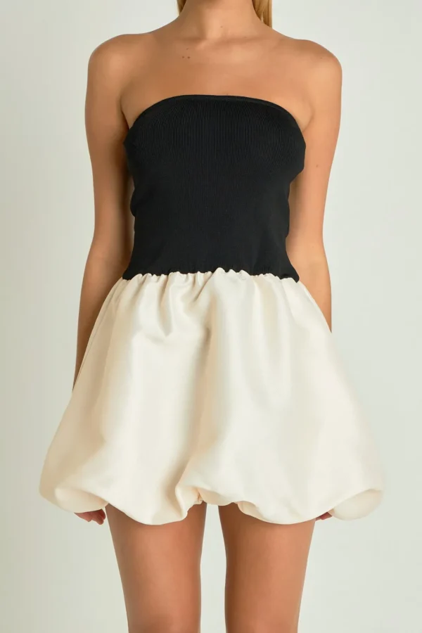 ENDLESS ROSE Strapless | Tops*- Strapless Voluminous Mini Dress BLACK