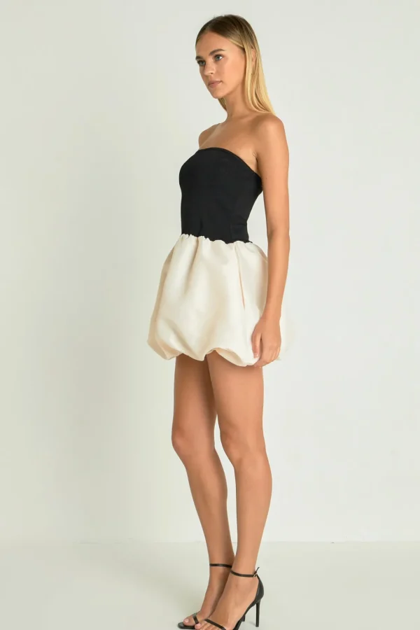 ENDLESS ROSE Strapless | Tops*- Strapless Voluminous Mini Dress BLACK