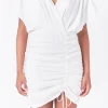 ENDLESS ROSE White Dresses | Tops*- Stretch Linen Shirred Mini Dress WHITE