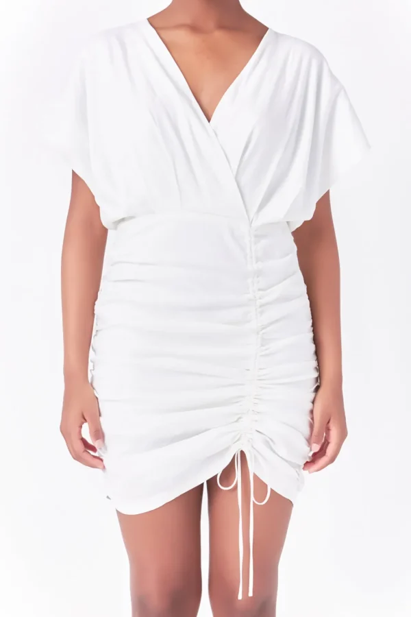 ENDLESS ROSE White Dresses | Tops*- Stretch Linen Shirred Mini Dress WHITE
