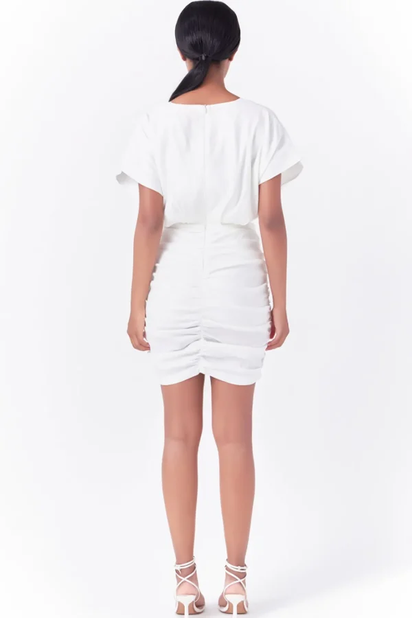 ENDLESS ROSE White Dresses | Tops*- Stretch Linen Shirred Mini Dress WHITE